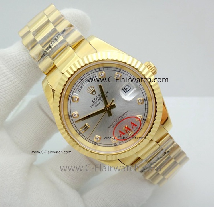 Clone Rolex DayDate Silver Dial All Gold President Watch 40mm